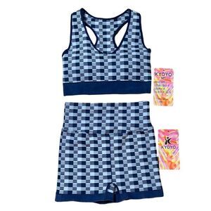 NWT KYOYO Blue Checkered Activewear Set LARGE